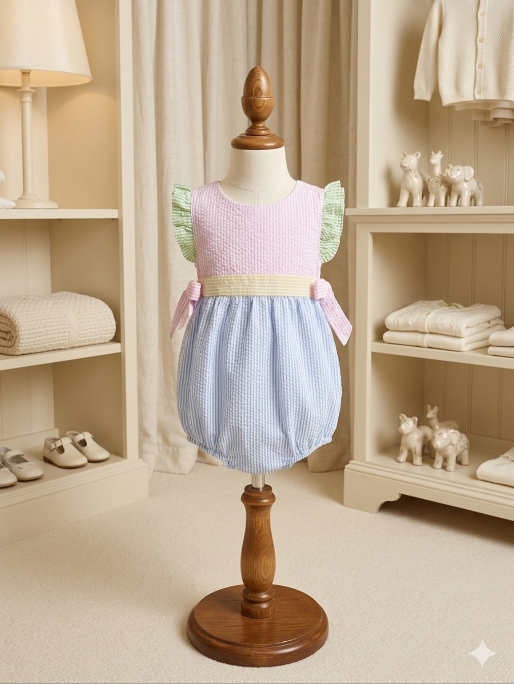 Classic Whimsy Pastel Seersucker Bubble w/ Bows 24M